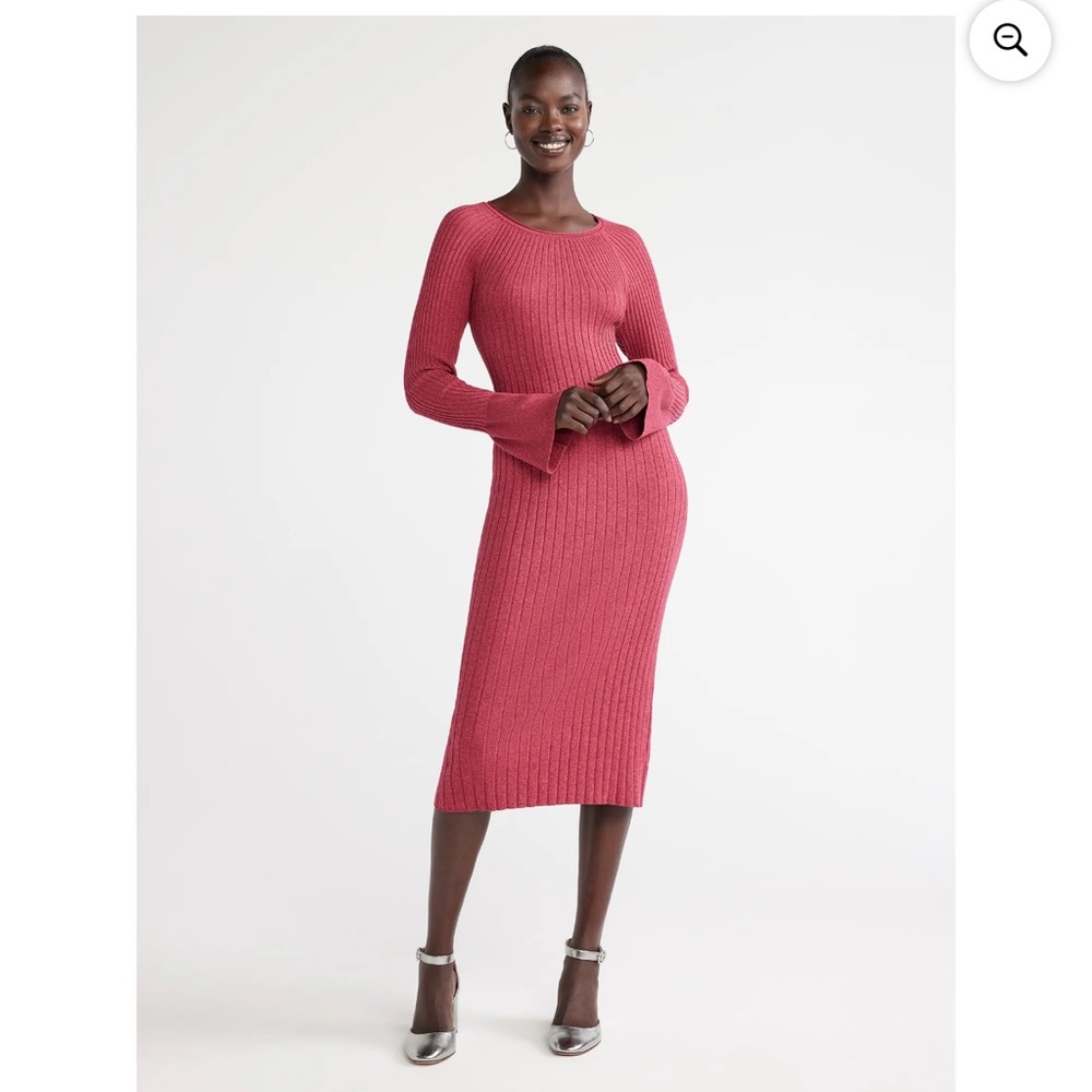 Free Assembly Women's Radiating Ribbed Midi Dress Long Sleeves S NWT azalea